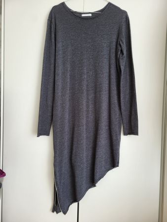 Zara Kleid Gr. S - Baumwolle, grau, asymmetrischer Schnitt